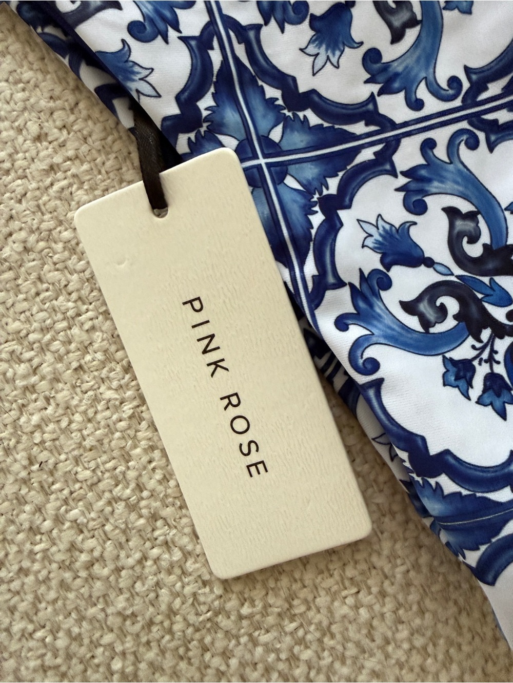 Pink Rose Blue & White Tile Print Bikini Set - Picture 5 of 6